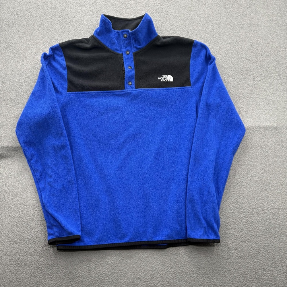 The North Face Pullover Mens Small Blue Black Long Sleeve Snap Fleece Hiking Top